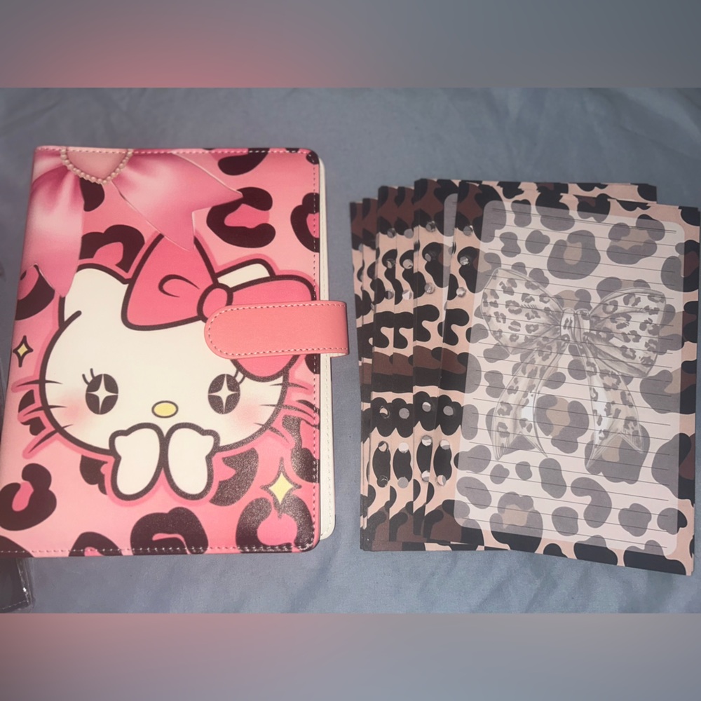 Hello Kitty Pink and Black Leopard Binder and Paper Inserts